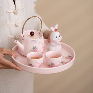 茶具組 泡茶組 功夫茶具 茶具套裝 泡茶組 旅行茶組 隨身茶具 戶外泡茶茶具套装礼品粉色白色兔子茶具套组家用户外功夫
