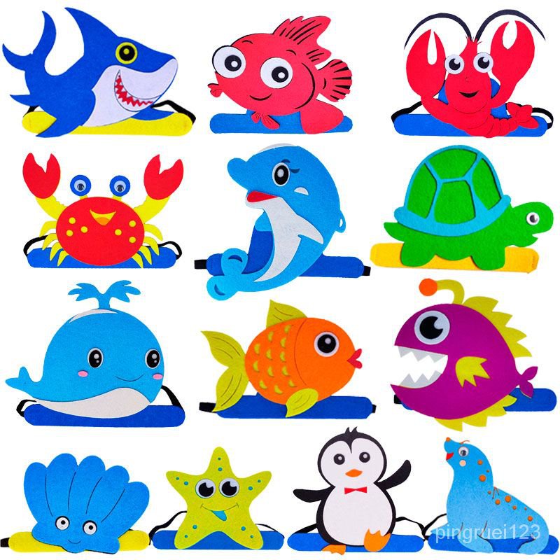 ✨台灣快速✨海洋動頭飾帽子章魚頭套鯊魚鱷魚螃蟹海豚幼兒園錶演出道具兒童