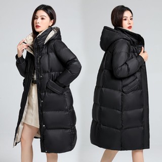 加厚保暖冬天外套🌟冬季羽絨衣鴨鴨羽絨服女中長版加厚時尚韓版可脫卸帽保暖外套韓版 羽絨外套連帽 長款 XLVZ