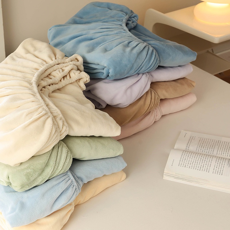 莫蘭迪色系牛奶絨素色單品床包 加厚法蘭絨床單 床罩 單人 雙人床包 牛奶絨素色枕套 佳品