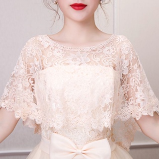 皮皮❥新娘披肩薄款新款白色蕾絲夏季結婚斗篷小外套紅色婚紗禮服披肩女