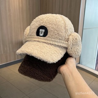 【限時優惠💥】韓版羊羔毛棒球帽女冬季加厚保暖護耳帽子百搭字母軟頂毛絨鴨舌帽 EP6J