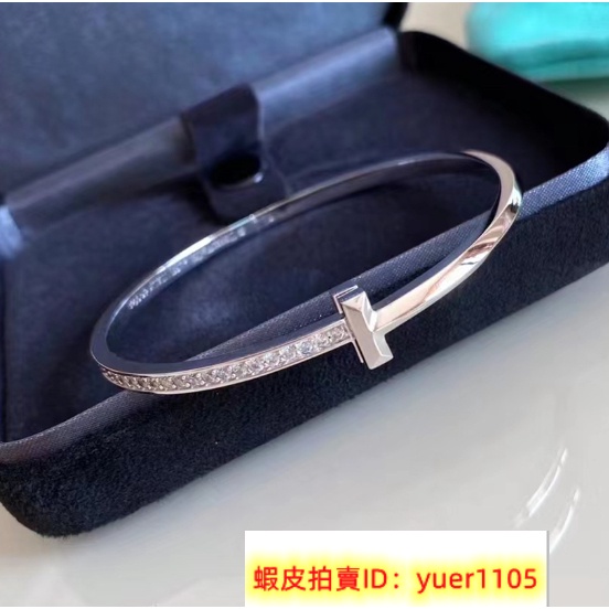 『二手』Tiffany &amp; Co 蒂芙尼 T系列 綠松石 拼接雙T手鐲 開口新款系列 銀色 手環 實拍