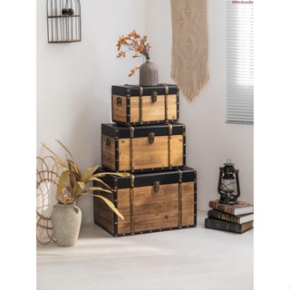 實木儲物箱 收納箱 復古百寶箱帶鎖寶藏木箱子裝飾皮箱道具實木玩具收納箱木質儲物盒