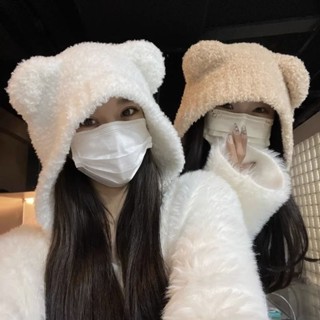 🔥首藝優家屋 🔥2023新款小熊毛絨帽子女可愛耳朵秋冬季加厚軟糯保暖防寒護耳冷帽