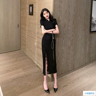 【古風🔥]法式改良旗袍 復古 開叉 性感 蕾絲旗袍 改良長款氣質旗袍 旗袍連衣裙 旗袍禮服夏裝 旗袍洋裝 改良式旗袍