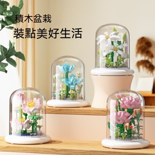 【臺灣出貨】積木花盆栽永生花樂植物女孩係列小顆粒鬱金香擺件玩具生日禮物交換禮物