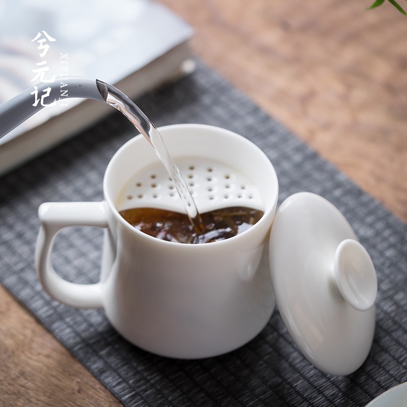 茶道 羊脂 玉月牙 杯 過濾 茶杯 綠茶 杯 家用 水杯 泡茶 杯 陶瓷 白瓷 辦公 杯 logo 茶具 陶瓷杯