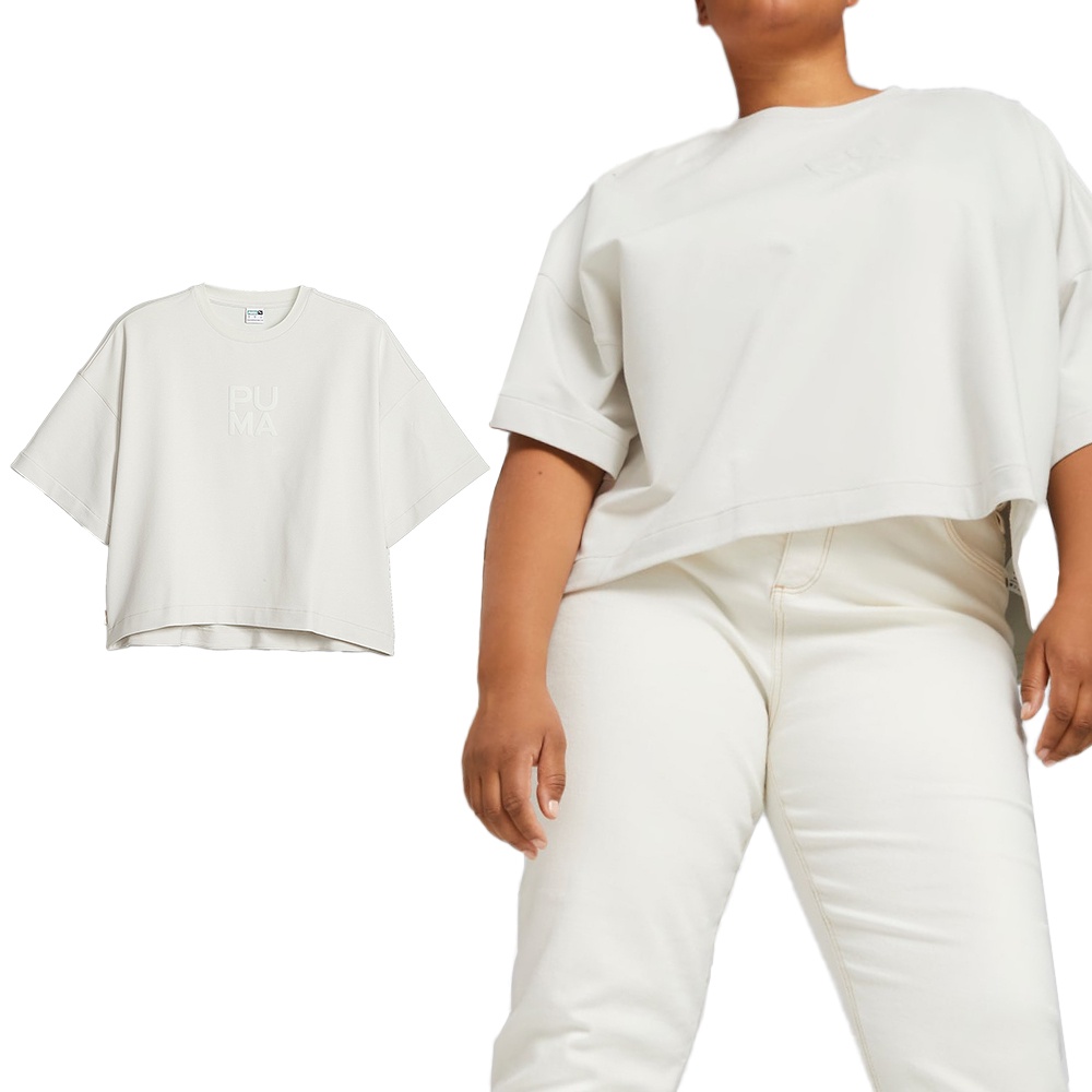 Puma 流行系列 女 米白色 短版 休閒 百搭 寬鬆 上衣 短T 短袖 62144317