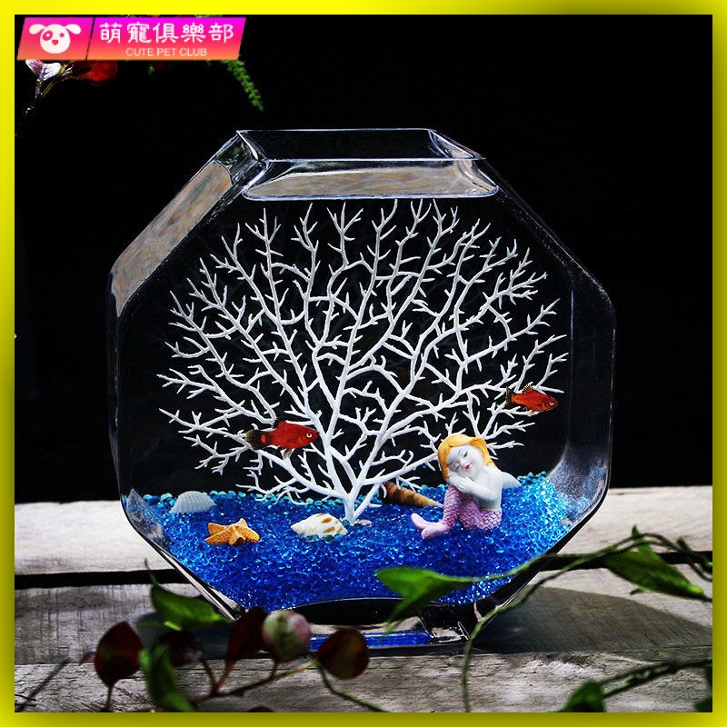 🐶🍂小魚缸 造型魚缸 鬥魚缸 積木鬥魚缸 魚缸造景 懶人魚缸 創意玻璃魚缸高透亮加厚玻璃花瓶水培器皿桌麵魚缸辦公小型魚缸