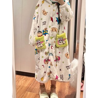 ✿限時免運✿韓國可愛卡通小新睡衣女秋冬季加厚加絨珊瑚絨奶fufu法蘭絨家居服 睡衣 睡袍 冬天睡衣 居家服 可愛睡衣