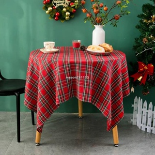 居家生活桌布短毛絨紅格子紅格子短毛絨桌布北歐餐桌布紅色格子家用桌布喜慶耶誕新年桌布