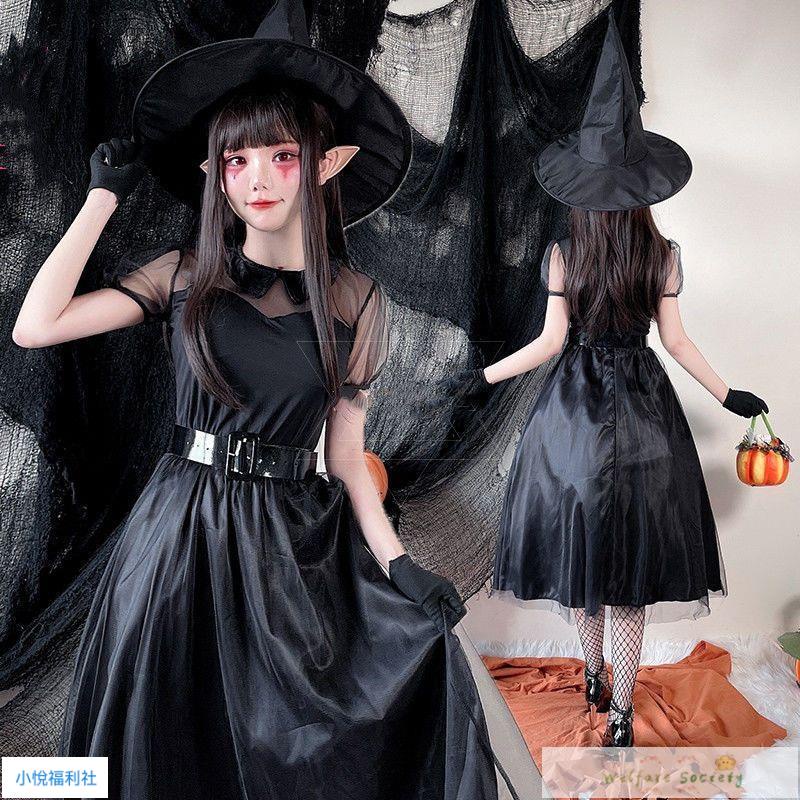 新款·萬聖節服飾 女巫魔法師黑裙子 萬聖節裝扮 小惡魔巫婆裝鬼新娘派對成人動漫cospaly服裝 變裝派對角色扮演服