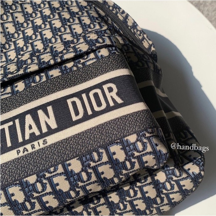 二手精品 全新真品 Dior Travel Oblique 藍色 緹花 刺繡 雙肩 後背包 M6104ST
