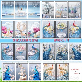 【質量超好】北歐風裝飾ins山水畫玻璃貼 客製化尺寸 透光不透明防窺窗貼 辦公室移動門陽臺落地窗戶浴室玻璃貼膜 靜電無膠