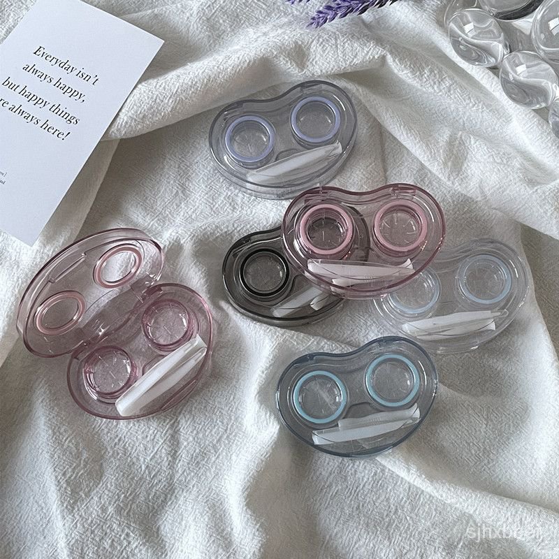 ｛新貨下殺。。。｝愛心】透明隱形眼鏡盒一體式伴侶盒高級感防漏隱形眼鏡護理盒可愛小巧