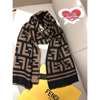 二手FENDI 芬迪 圍巾 FF經典圖案 棕色羊毛真絲圍巾 披肩 保暖 FXS424A3Q1F0QB8