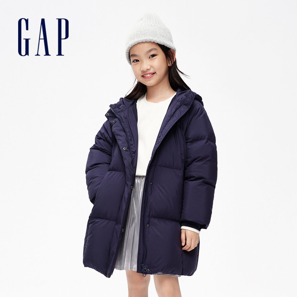 Gap 女童裝 Logo連帽羽絨外套-海軍藍(837396)