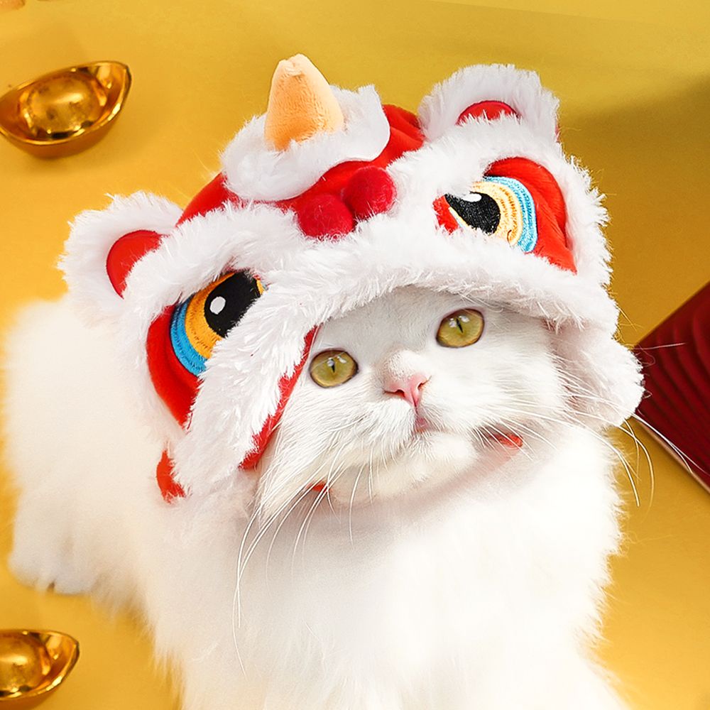 台灣發貨 新年 喜氣醒獅 寵物頭套 貓咪帽子 貓咪頭套 可愛 貓帽子 狗狗帽子 寵物造型頭套 狗帽子 舞龍舞獅 立體造型