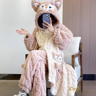 Only❤️玲娜貝爾睡衣女冬天厚款珊瑚絨卡通可愛寬松網紅款連帽加厚家居服
