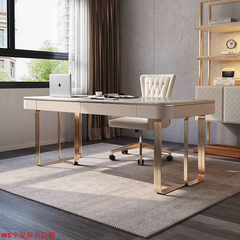 【免運】現代簡約意大利高端岩板書桌輕奢書桌書房意式極簡書桌椅組合家用WS精品家具
