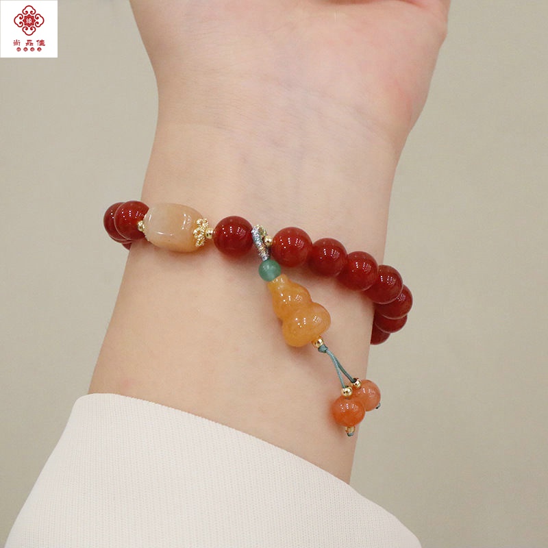 瑪瑙手鍊 新款紅瑪瑙葫蘆平安扣手鍊手飾復古中國風飾品