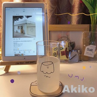 2024新品送吸管自製ins款韓國插畫布丁可愛牛奶杯咖啡杯玻璃杯吸管杯透明果汁早餐牛奶耐熱水杯