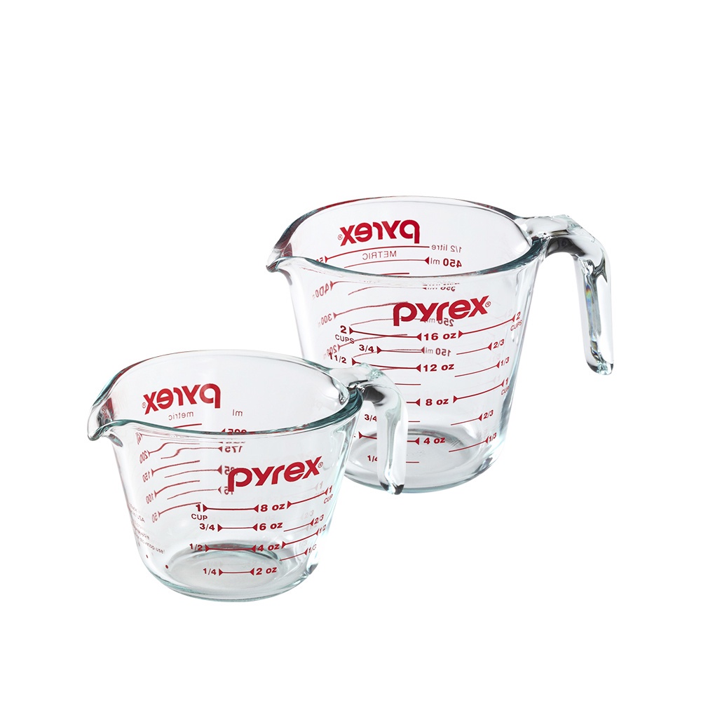【康寧 Pyrex】耐熱玻璃單耳量杯2入組(500ml+250ML)/烘焙必備/烘焙量杯/烘焙工具/烘焙用具