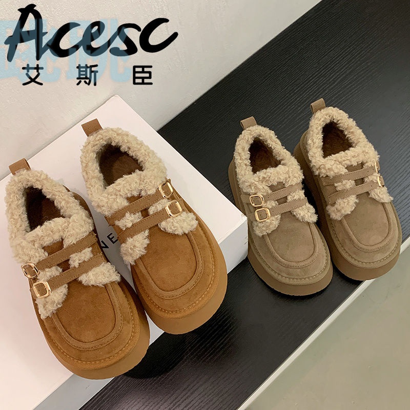 【勃肯鞋-T]艾斯臣厚底雪地靴女冬季勃肯鞋2023新款加絨加厚保暖防滑東北棉鞋