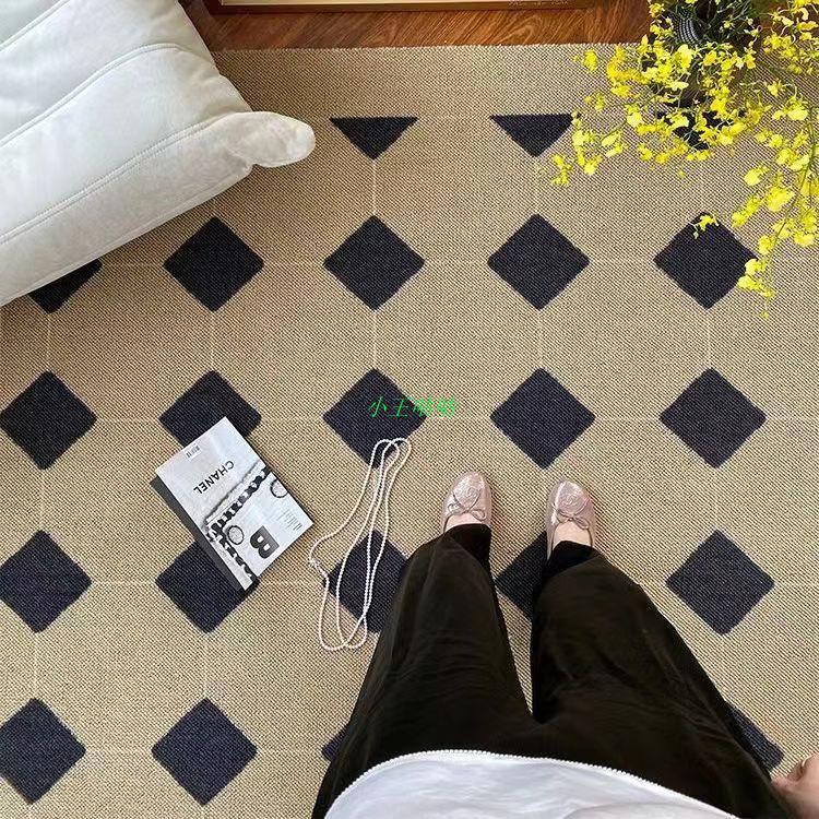 地毯 地毯臥室客廳 大地毯 房間地毯 美式複古 格子地毯 中古風 法式花磚 現代簡約 格子茶几地毯