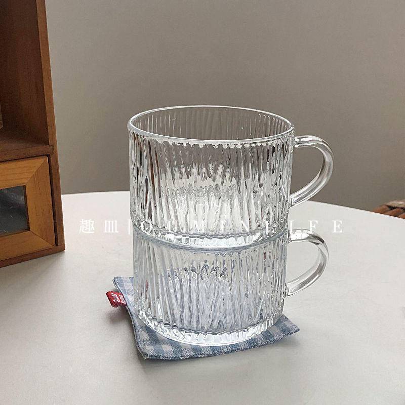 新款 ins冰紋燕麥杯 大容量杯玻璃杯400ml 早餐杯 水果優格咖啡杯 耐熱玻璃杯 透明玻璃杯