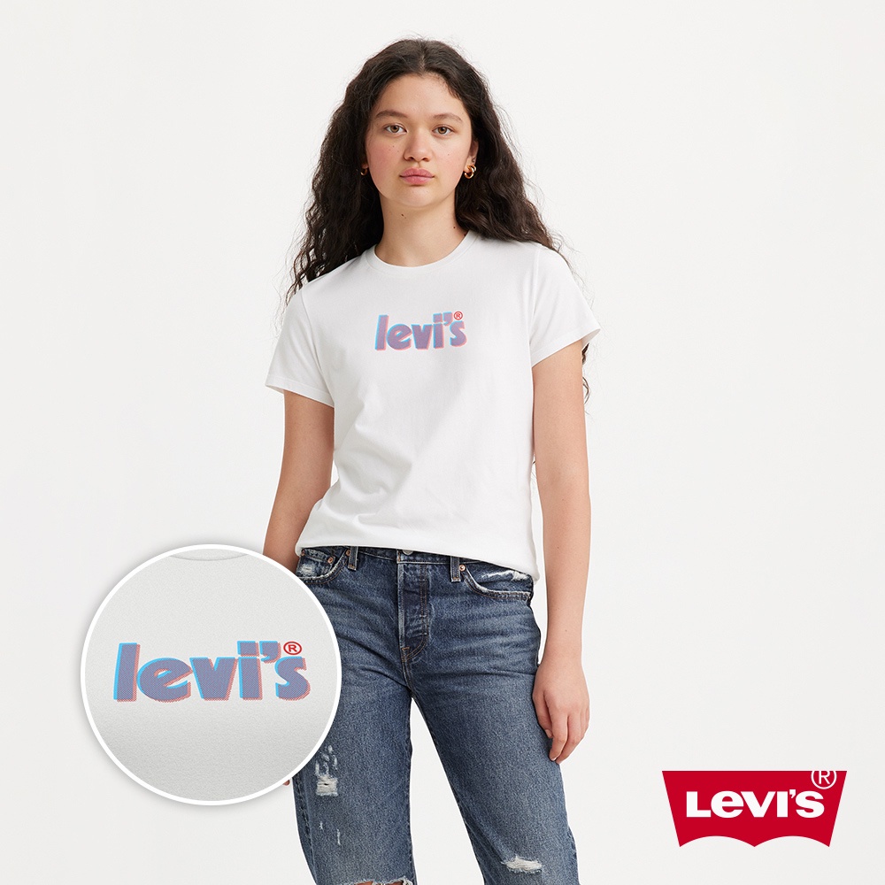 Levis 修身版短袖T恤 / 復古電玩風海報體Logo 白 女款 17369-2050 熱賣單品