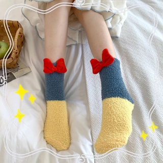 西西的精美襪子‘秋冬季加厚珊瑚絨襪子女迪士尼在逃公主款可愛保暖居傢地闆襪中筒