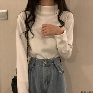 麗莎大碼女裝長袖 上衣T恤女雙面磨毛德絨秋冬打底衫女半高領學生長袖內搭保暖堆堆領發熱上衣