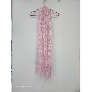 ❤️二手衣❤️ 粉紅蕾絲絲巾 圍巾 網狀圍巾 披肩