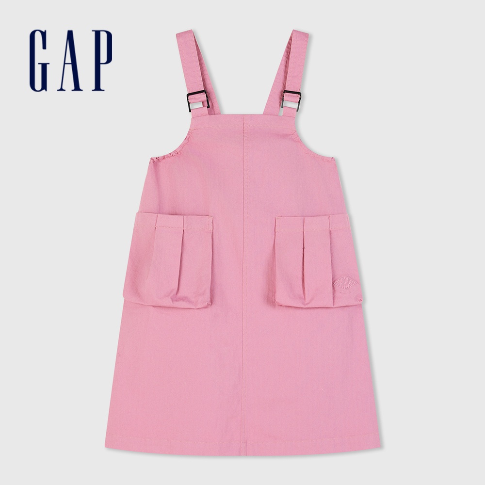 Gap 女童裝 Logo工裝吊帶洋裝-粉紅色(890511)
