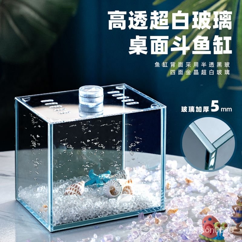 【含稅附發票】泰國鬥魚專用缸超白玻璃客廳桌麵生態微景觀加厚5mm魚缸小型裸缸