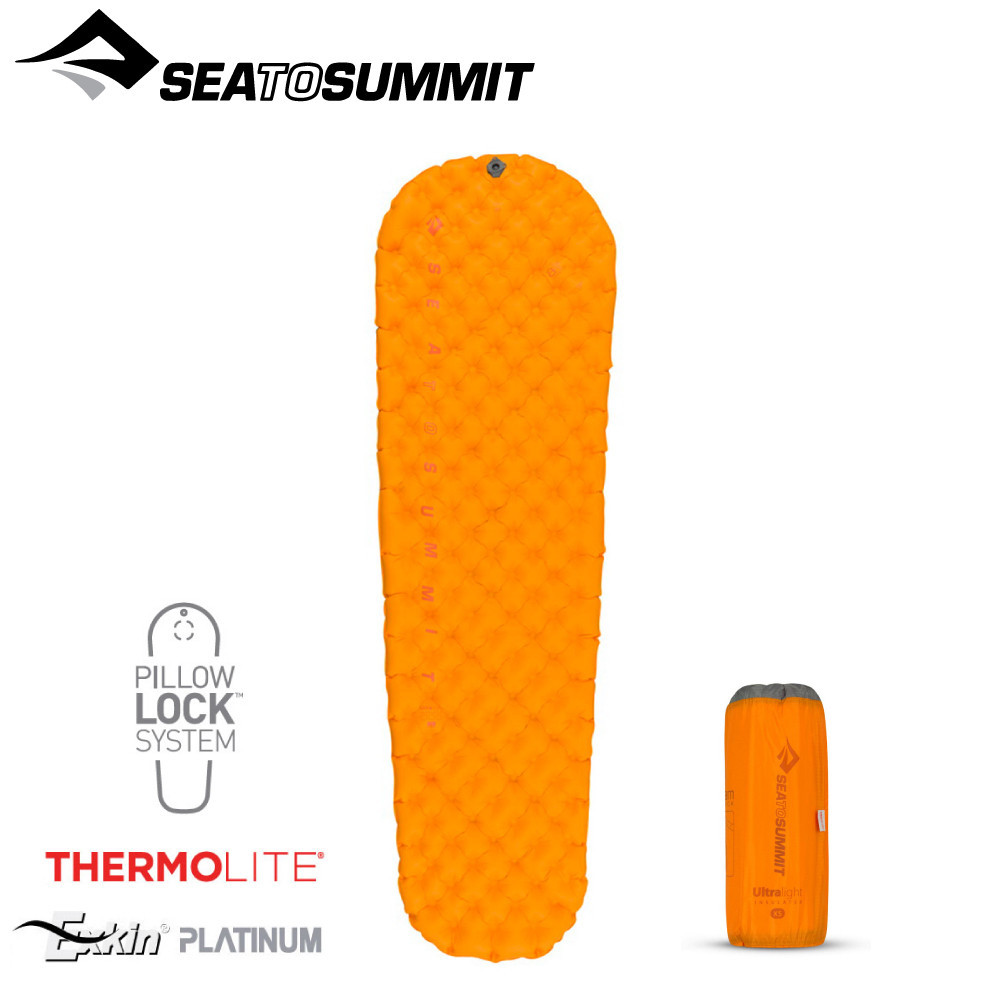 【Sea To Summit 澳洲 超輕量系列睡墊 加強版-R(含充氣袋、維修貼、枕貼)《橘》】STSAMULINS