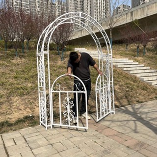 庭外花園裝飾歐式鐵藝拱門花架子帶門別墅架子戶外