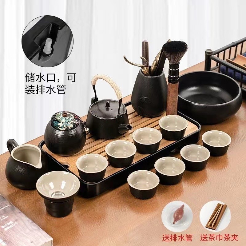 日式黑陶茶具套組 茶具組 茶器 黑陶茶具 泡茶組 交換禮物 家用 戶外 便攜 功夫蓋碗茶杯 家用 簡約 客廳辦公泡茶壺