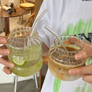 🔥桃園熱款🔥 透明玻璃杯 浮雕玻璃杯 ins風水果茶杯玻璃帶吸管冷飲料杯咖啡果汁牛奶杯子蘇打氣泡水杯
