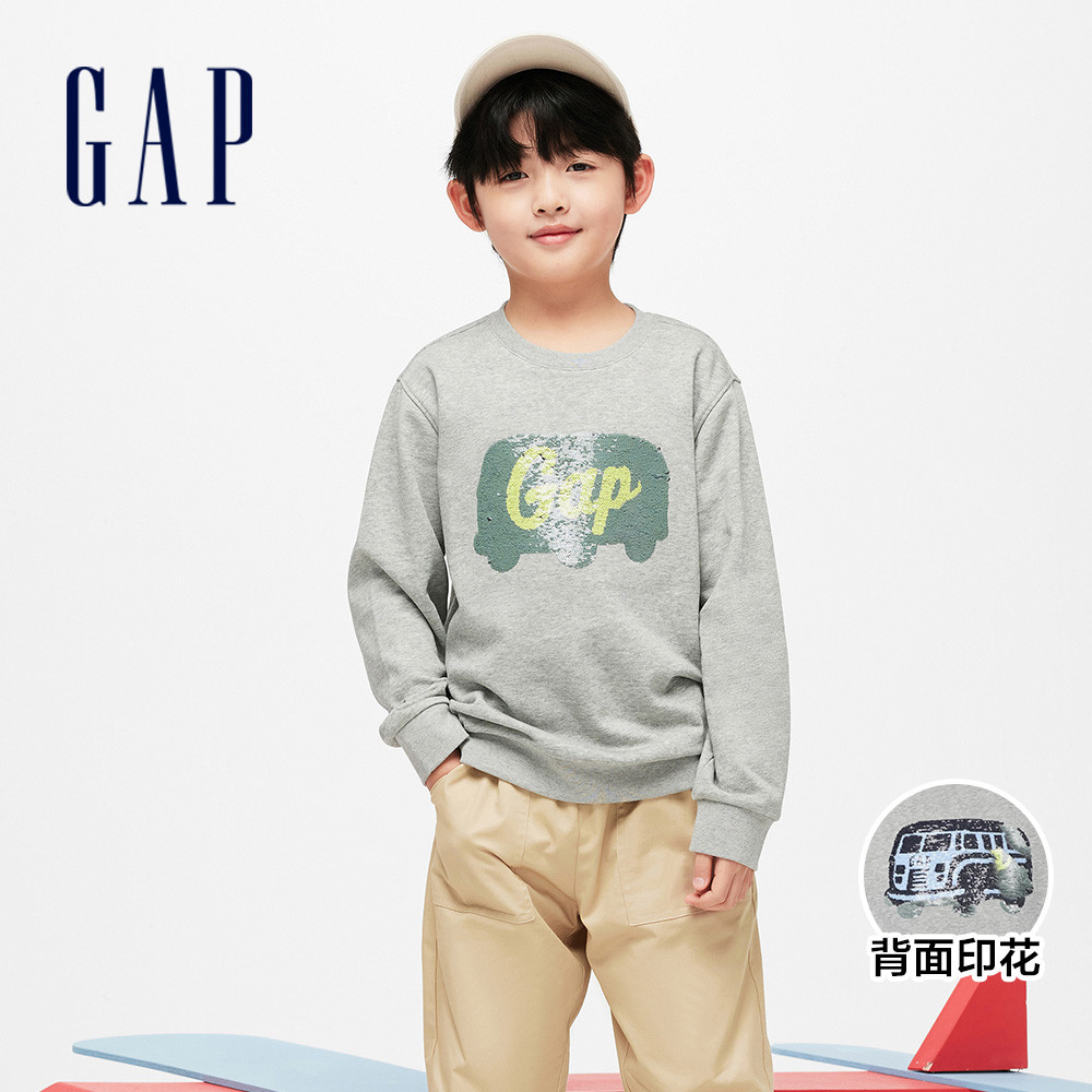 Gap 男童裝 Logo趣味圓領大學T-灰色(890293)