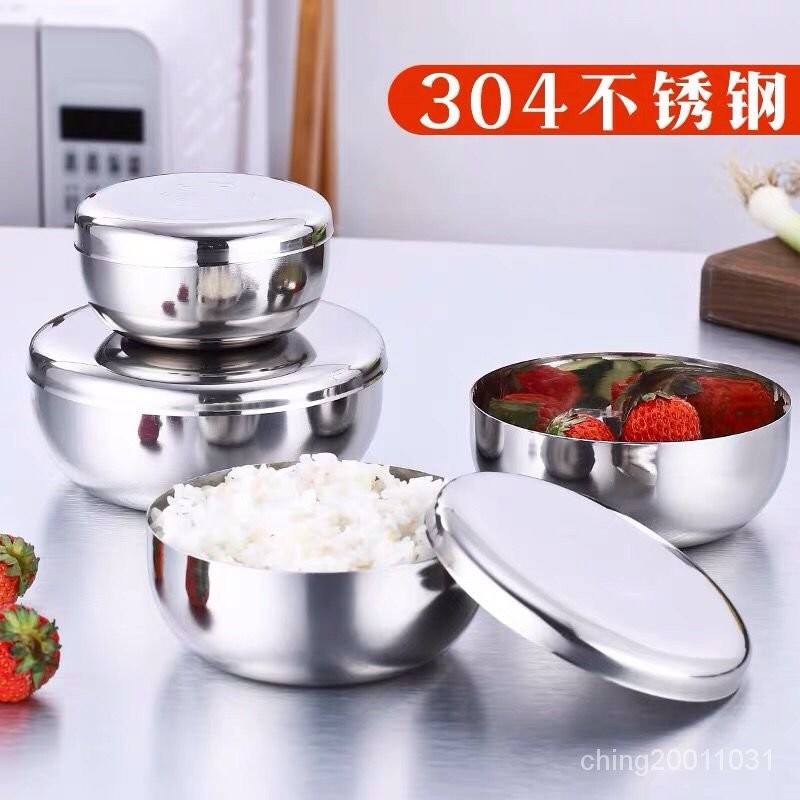 304不銹鋼米飯碗單層帶蓋韓國料理泡菜碗圓形蒸飯小碗留樣盒 ZX6B