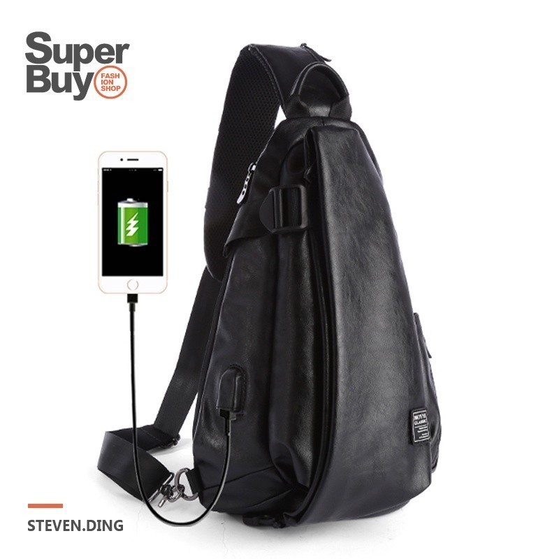 【Superbuy】時尚皮革胸包/大容量側背包 斜背包/單肩包/通勤包 外置充電 防潑水運動後背包/騎行包 側包/斜包