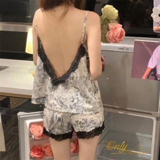 Only❤️純欲風吊帶短褲睡衣女夏天網紅風兩件套裝冰絲夏季小背心家居服女