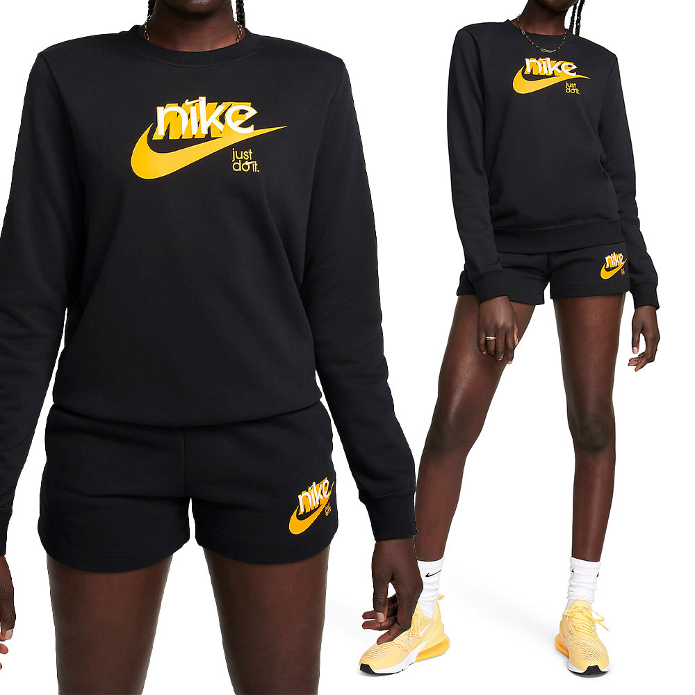 Nike AS NSW Club FLC FT 女款 黑黃色 休閒 冬季 大學T 上衣 長袖 FN3629-010