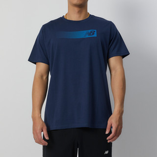 New Balance 男款 藍色 漸層LOGO 排汗 休閒 舒適 上衣 圓領 短袖 MT41071NNY