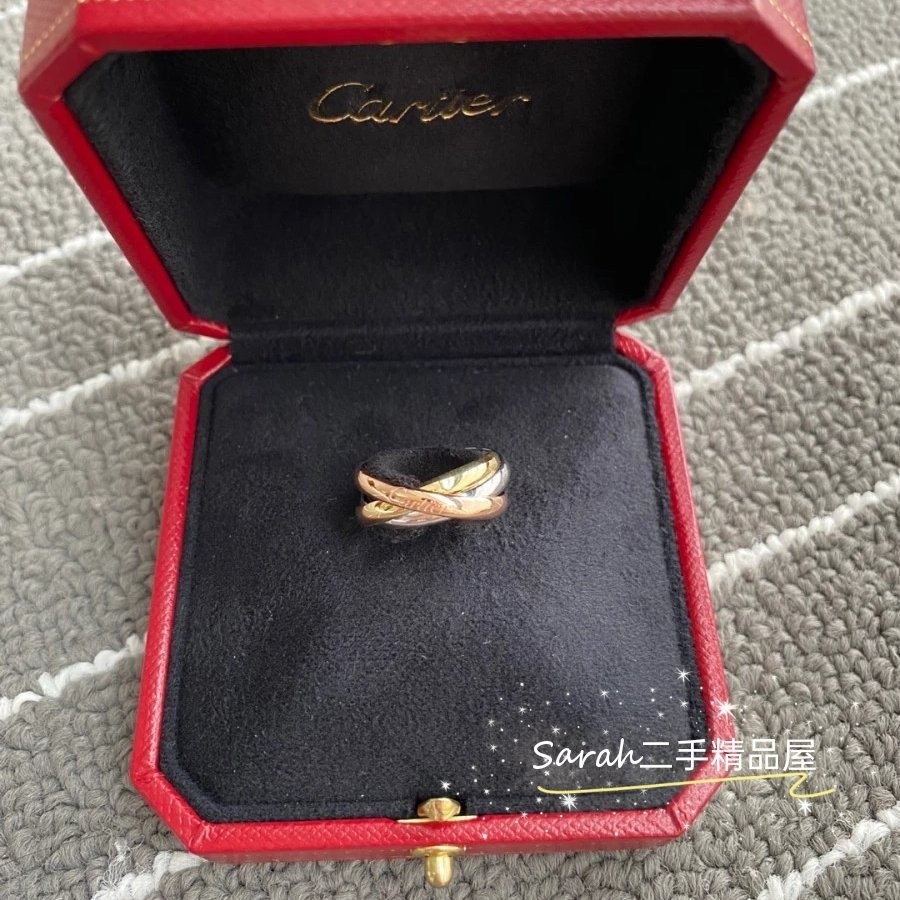 二手精品 Cartier 卡地亞 三環戒指 玫瑰金 黃K金 白金 TRINITY三色戒指 經典款 B4052700