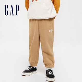 Gap 男幼童裝 Logo束口鬆緊棉褲 碳素軟磨法式圈織系列-卡其色(890292)