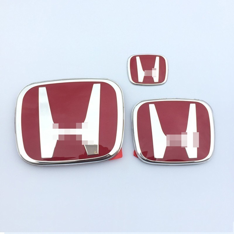 適用於汽車 車標 HONDA CIVIC 紅色H標三件套改裝前後標方向盤車標本田7代 八代 九代 十代喜美車貼 H